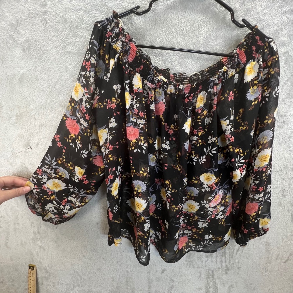 Peasant Floral Off the Shoulder Chiffon Blouse Large Cottagecore Whimsigoth - Picture 2 of 10